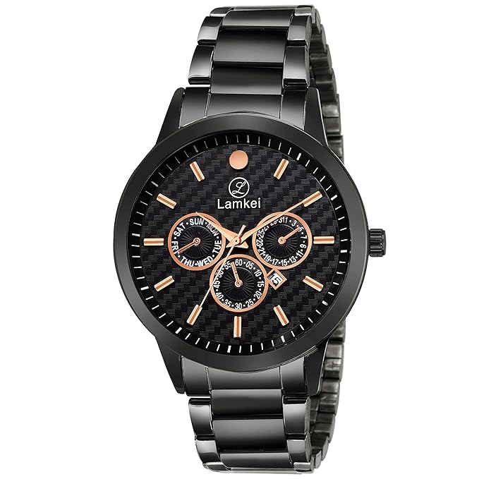 Imported Chronograph Display Black Dial Black Steel Chain Men�s Watch � LMK-0076