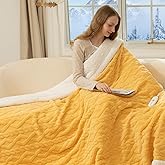 LUZARTA Electric Blanket Twin Size 62"X84" Yellow - Soft Thick Warm Sherpa Heated Blanket for Winter with 5 Fast Heating Levels & 10hrs Auto Off for Women, Washable & ETL Certified for Office, Bed