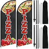 FuWeave 2 Pcs Pizza Advertising Swooper Flag Banner 7ft Feather Flags with Pole Advertising Feather Banners Sign for Business Store