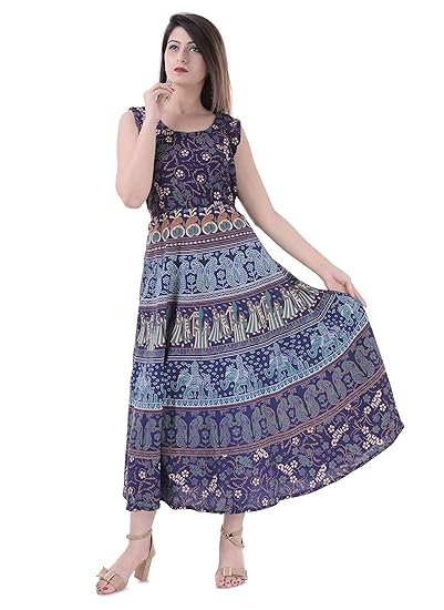 Women's Cotton Dress (ADMidi055_Multi-Coloured_Free-Size)