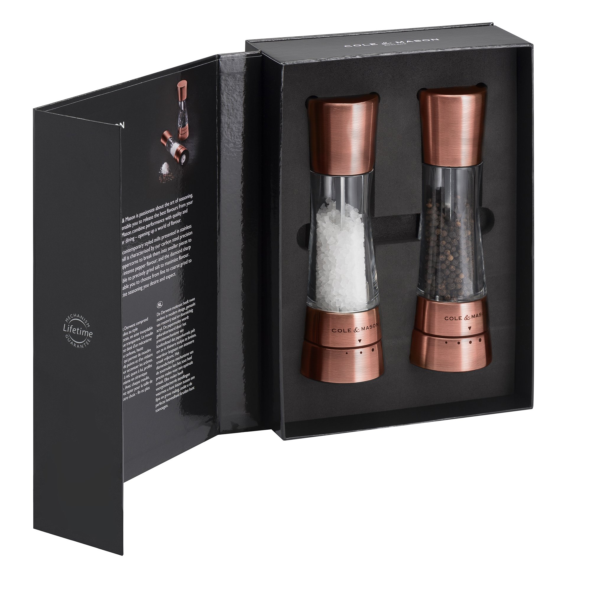 COLE MASON Derwent Salt and Pepper Grinder Set Copper Mills Include