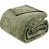 Exclusivo Mezcla Fleece King Size Blanket for Bed, 90x104 Inches Soft Cozy Jacquard Flannel Blankets, Lightweight Fuzzy Plush Warm for Women, Olive Green