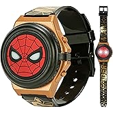 Marvel Spider-Man Kids' LCD Watch – Light-Up Flip Top Design with Glowing Eye Cover, Gold-Tone Accents, and Adjustable Silicone Strap – Durable and Fun for Ages 5+
