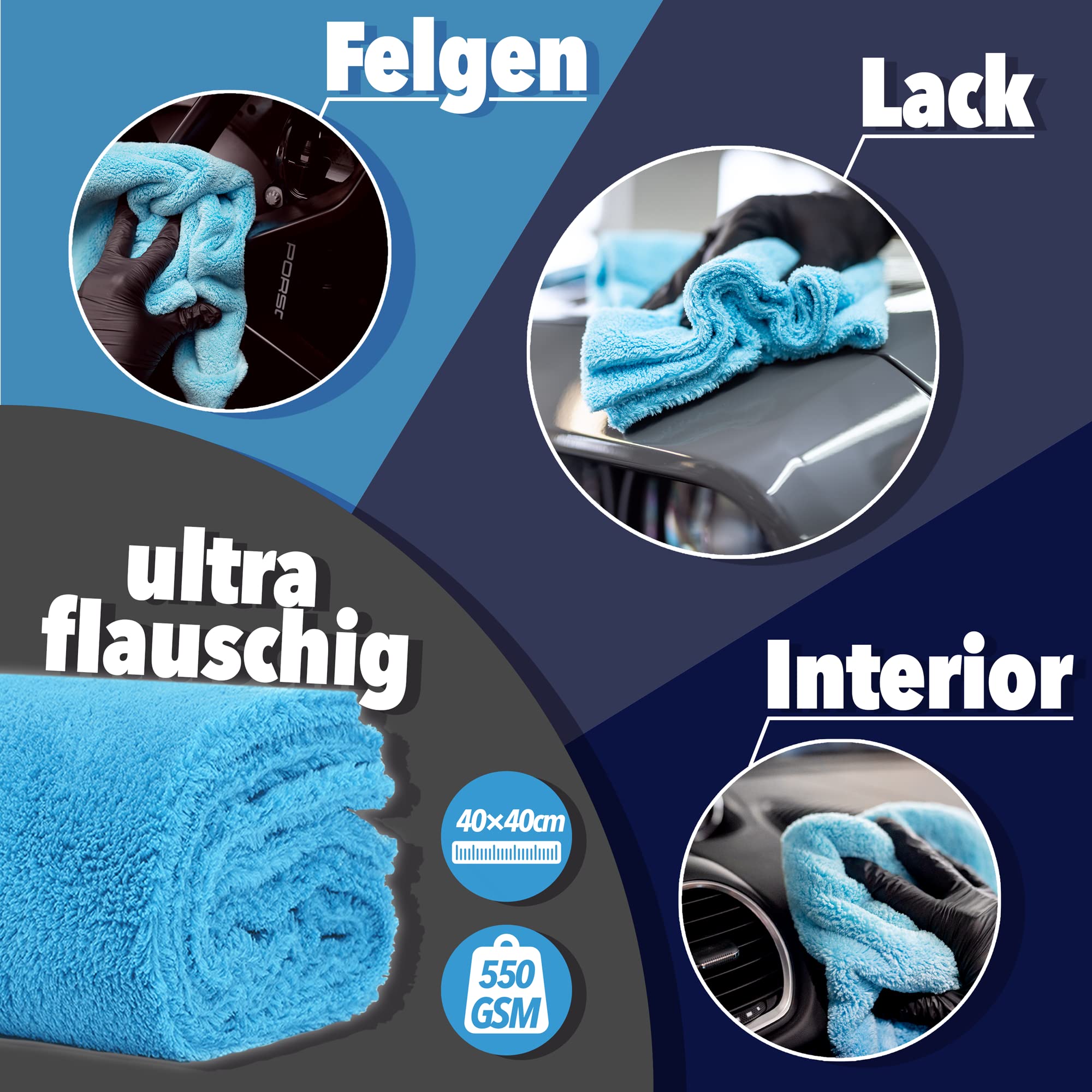 detailmate Auto Microfasertücher 40x40 550GSM randlos & lackschonend | 10 x Autopflege Mikrofasertuch für Innenraum, Lack, Felgen | Weiches Tuch Reinigungstuch Poliertuch 2