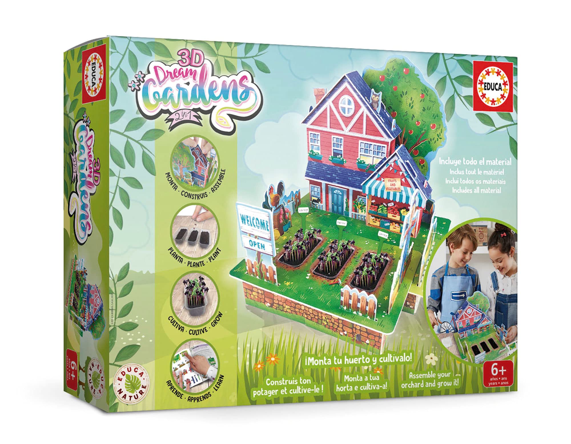 Educa - 3D Dream Garden 2in1 Orchard | Build with Full Color Cardboard Pieces This Wonderful Garden and Grow Your Own Garden at Home | From 5 Years (19468)
