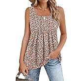 Zeagoo Women's Summer Tank Tops 2026 Pleated Square Neck Loose Fit Casual Flowy Tunic Sleeveless Shirts