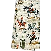 EGBTL Rustic Western Cowboy Kitchen Bathroom Towels, Wild West Cactus Desert Hand Towels for Bathroom Decor, Western Country Wilderness Dishcloths Dish Towel for Kitchen, 16x24 Inches