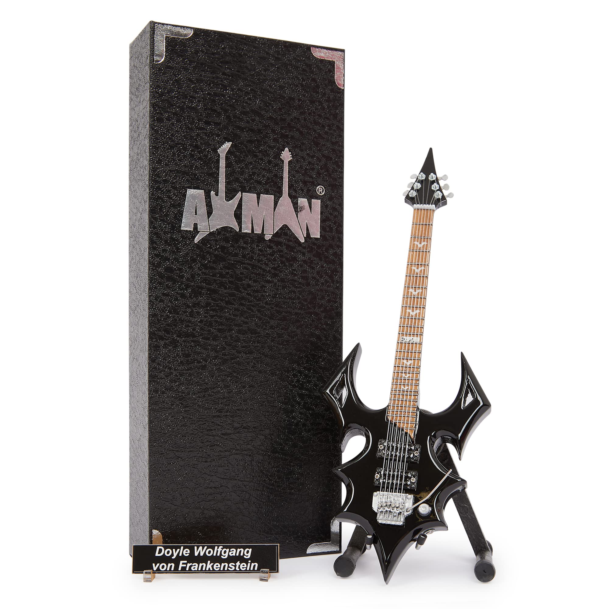 Axman Doyle Wolfgang von Frankenstein (The Misfits): Annihilator Miniature Guitar Replica - Music Gifts - Handmade Ornamental 1/4 Scale - Includes a Display Box, Name Tag and Miniature Guitar Stand