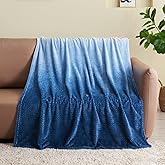 NEWCOSPLAY Super Soft Throw Blanket Ombre Blue Premium Silky Flannel Fleece Leaves Pattern Lightweight Bed Blanket All Season Use (Ombre Blue, Throw(50"x60"))