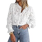 PRETTYGARDEN Women's Dressy Casual Lace Blouse Long Sleeve Button Up Shirts Tops Spring Fall Fashion Clothes
