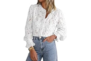PRETTYGARDEN Women's Dressy Casual Lace Blouse Long Sleeve Button Up Shirts Tops Spring Fall Fashion Clothes