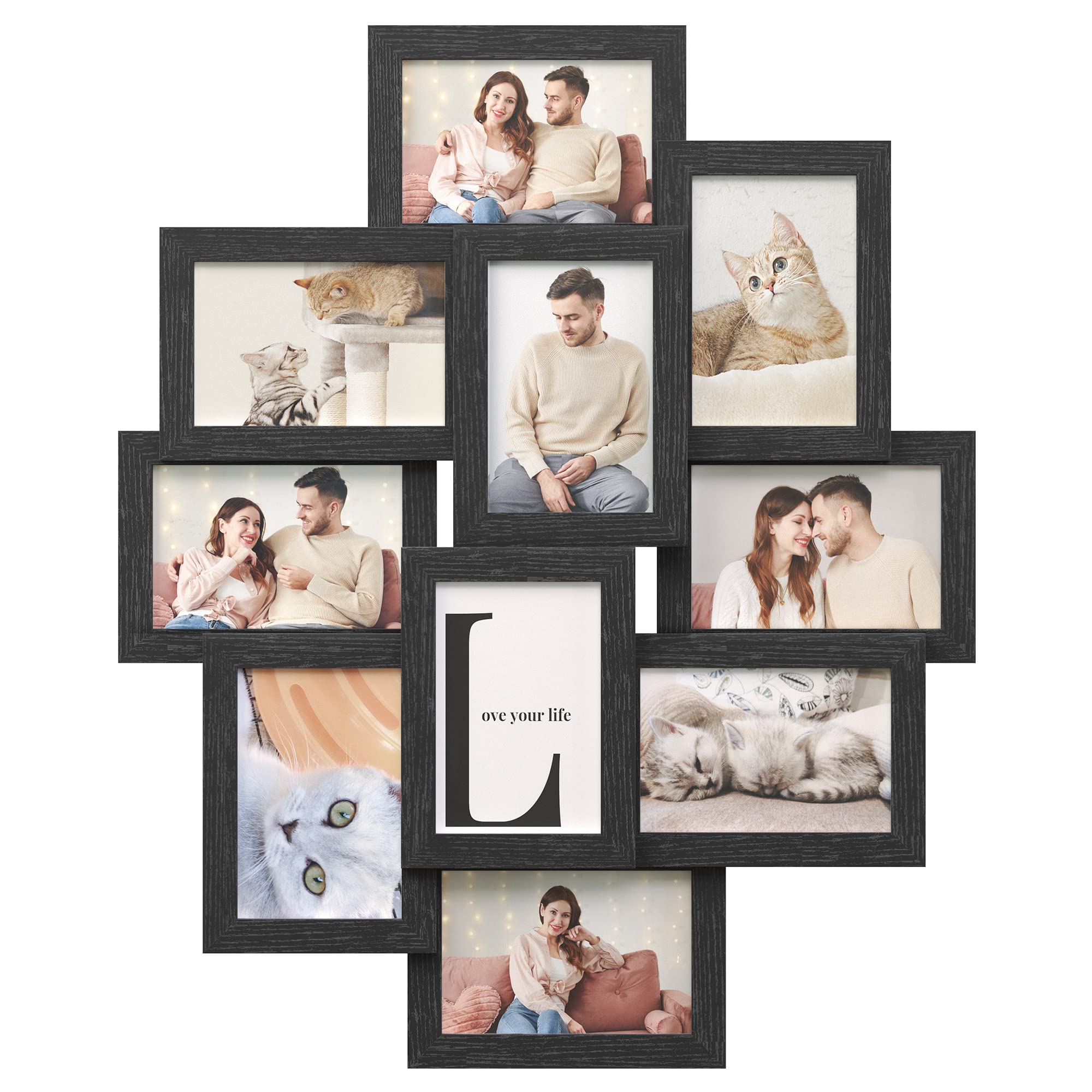 SONGMICS Collage Picture Frames, 10 Frames for 4x6 Photos, Collage Photo Frames for Wall, Multi Frames, Wall Decor, Ink Black RPF20BK