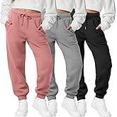LessonZoo 3 Pack Girls Sweatpants Joggers Baggy Ribbed Cuff Elastic Waist Drawstring for Kids Casual Teen Pants with Pockets