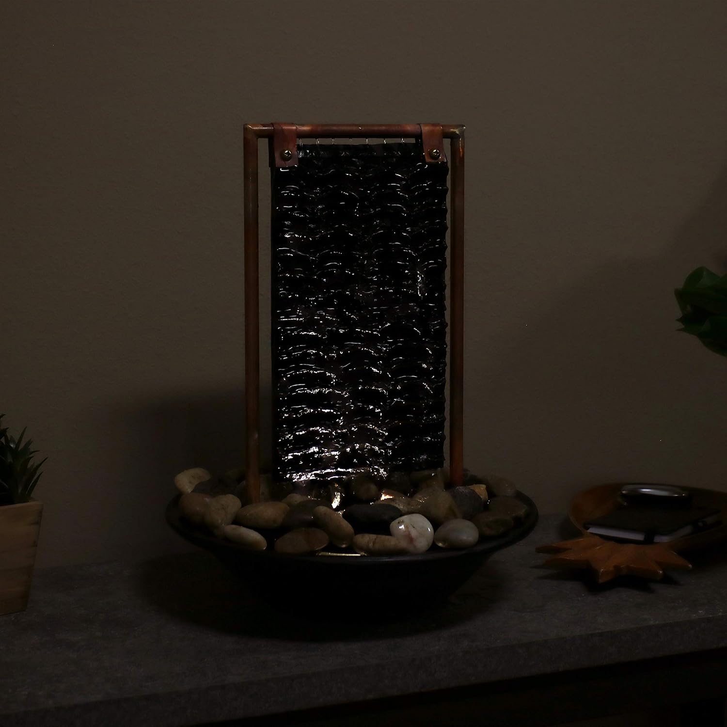 Sunnydaze Billowing Slate Tabletop Water Fountain - Mini Indoor Water Fountain with LED Light - Relaxing Home Decor Accent Piece for Living Room, Office or Bedroom - 16-Inch: Kitchen & Dining