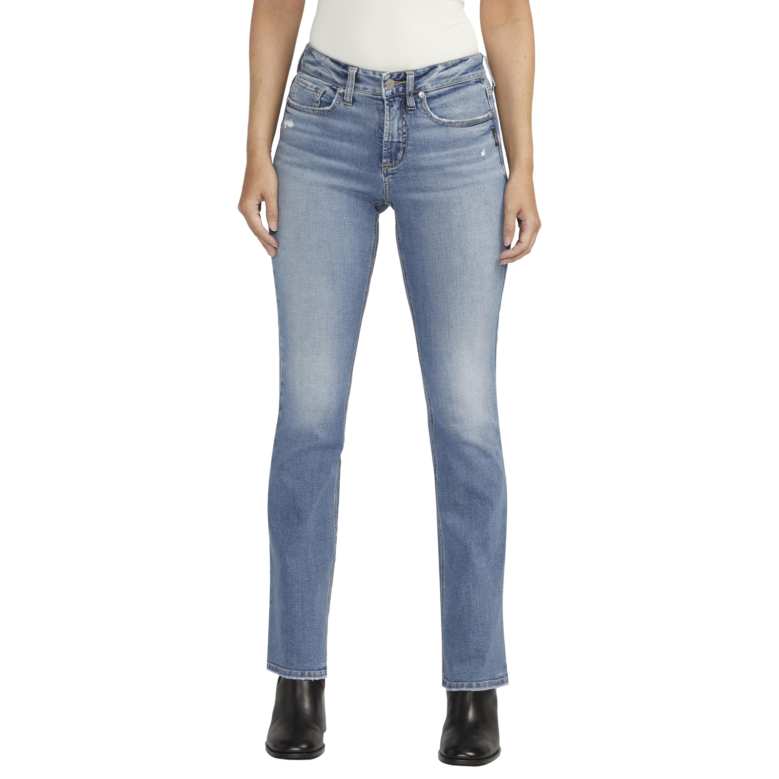 Silver Jeans Co. Women’s Suki Mid Rise Curvy Fit Slim Bootcut Jeans, Med Wash CVS253, 32W x 33L
