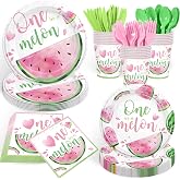 168PCS Watermelon Party Supplies for first Birthday One In A Melon Party Decorations Watercolor Summer Fruit Themed Paper Plates Cups Napkins Tableware Set Serves 24 Guests