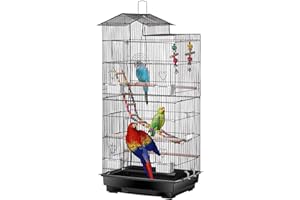 SUPER DEAL 39'' Roof Top Parrot Bird Cage with Toys for Cockatiel Sun Conure Parakeet Finch Budgie Lovebird Canary Large Flight Pet House