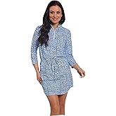 IBKUL UPF 50+ Sun Protection, Icefil Cooling, Moisture-Wicking Josie Print ¾ Sleeve Drawstring Dress