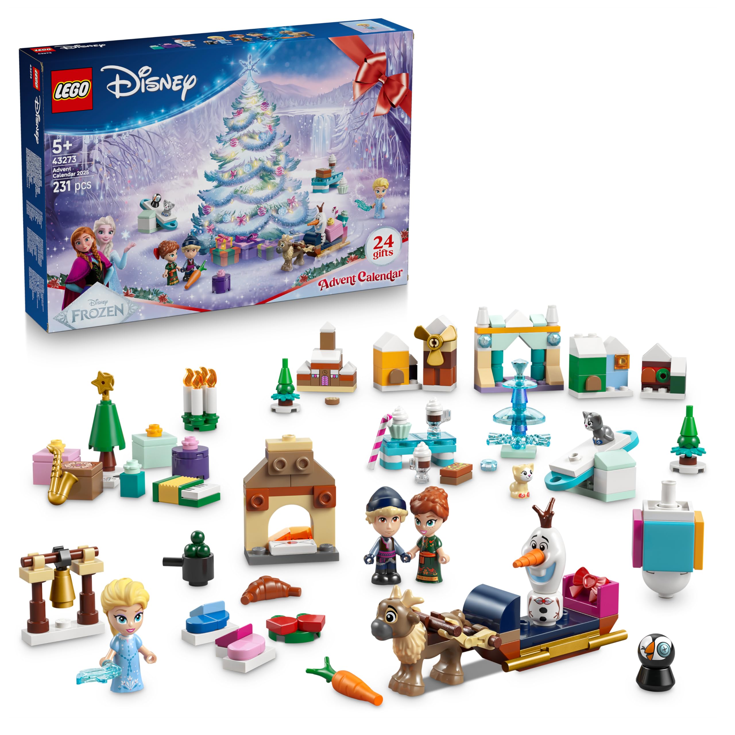 LEGO ǀ Disney Frozen Adventskalender 2025 - Prinzessinnen Spielzeuge für Mädchen und Jungen ab 5 Jahren - 24 Weihnachtsüberraschungen mit Anna und ELSA Minipuppen und Tierfiguren - Geschenk - 43273