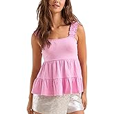 Esmeling Women Summer Tiered Tank Tops Square Neck Ruffled Strap Sleeveless Tops Flowy Hem Babydoll Blouse