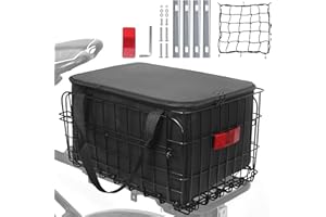 ALIJOY Folding Bike Basket Rear, Bike Rear Rack with PU Waterproof Liner Bag and Net Cover, Bicycle Baskets for Adult/Kids Bikes, Panniers Bike Bags of Bicycle Accessories