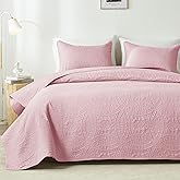 akkialla Full/Queen Quilt Set,Pink Lightweight Bedspread with Coin Pattern, Soft Microfiber Coverlet for All Seasons, Contemporary Decorative Bedding (1 Quilt, 2 Pillow Shams)