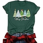 PICKID Christmas Shirts for Women: Merry Christmas Tree Graphic Tshirt Xmas Vacation Short Sleeve Tee Tops