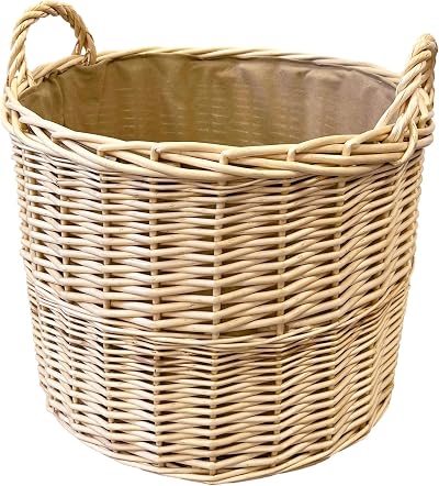 Arthur Cameron Deluxe Circular Wicker Log Basket with Handles & Lining (Large,