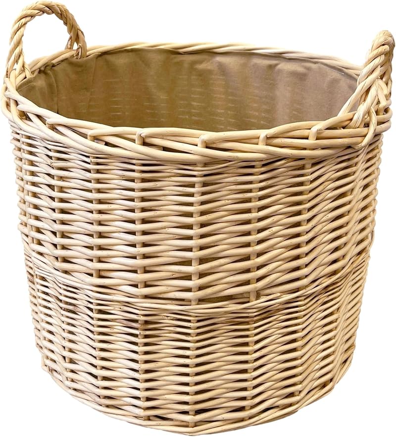 Arthur Cameron Deluxe Circular Wicker Log Basket with Handles & Lining (Large,
