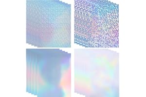 UOKHO 20 Sheets Holographic Sticker Paper for Inkjet & Laser Printer 8.5x11 inch Printable Vinyl Holographic Sticker Paper Self-Adhesive Waterproof -, Diamond, Rainbow, Dots, Transparent