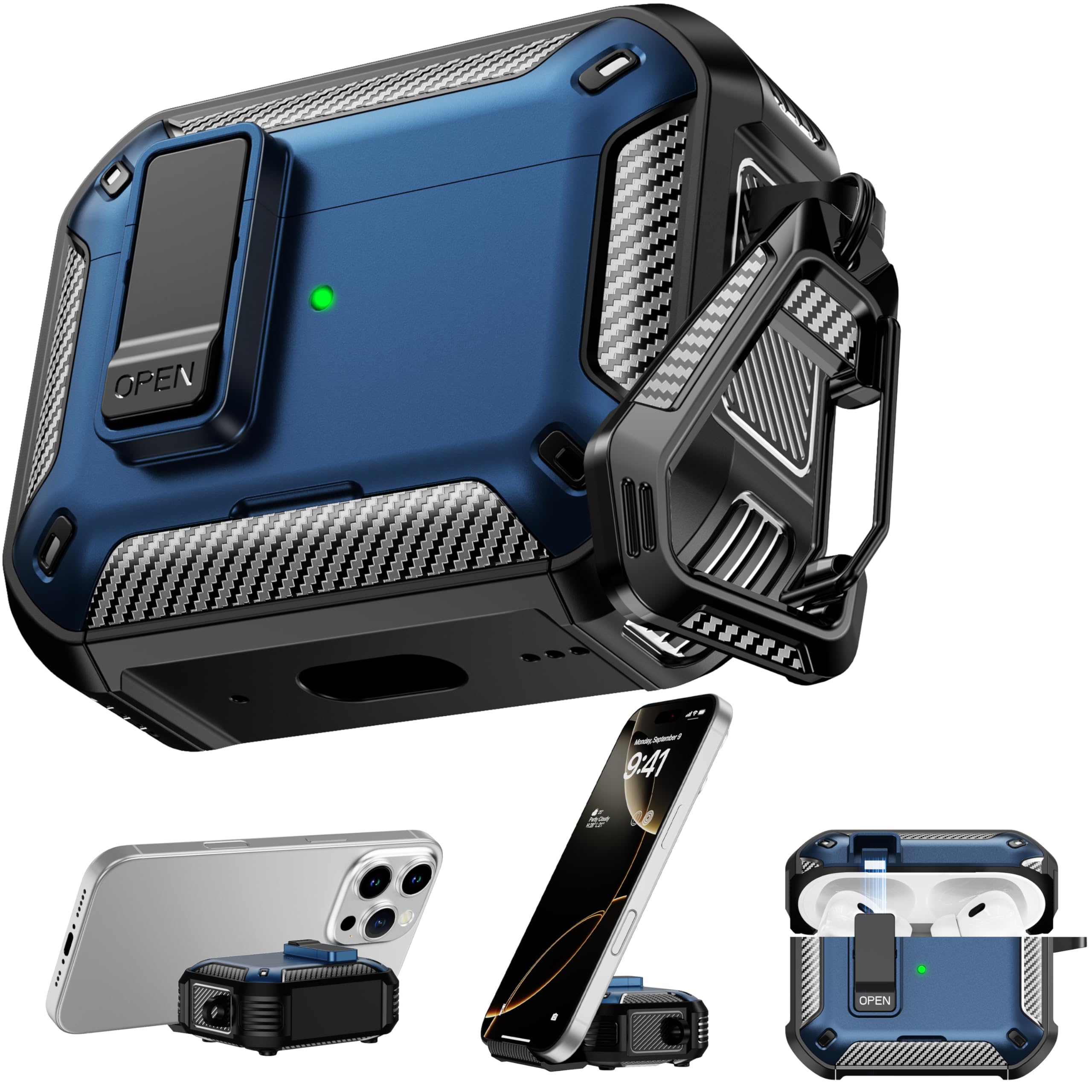 Photo 1 of RFUNGUANGO Compatible AirPods Pro 2nd Generation Case with Phone Holder and Compatible Back Magnetic Suction Function, Suitable for AirPods Pro 2 Case, Blue