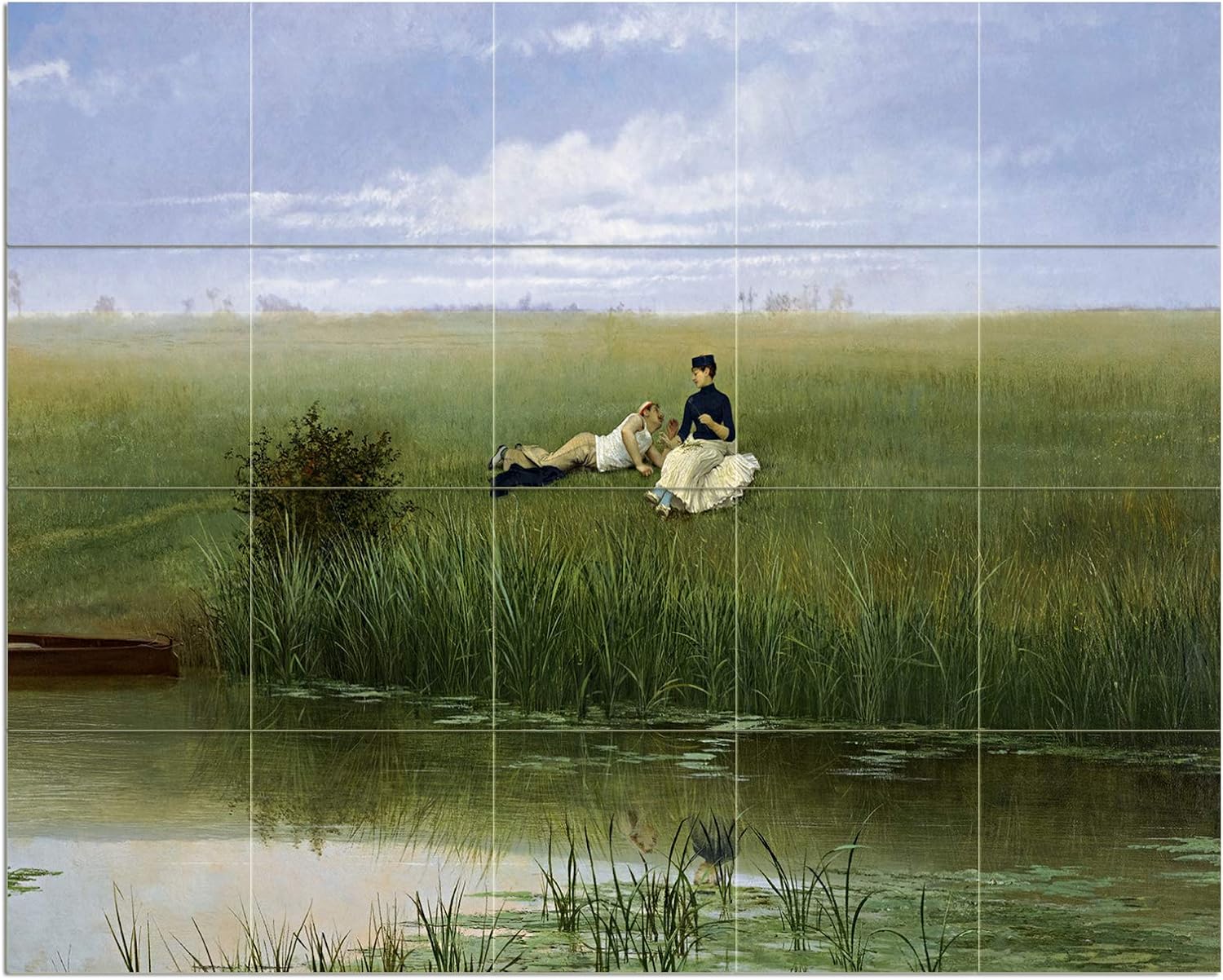 Rest by G Croegaert Lake People Sky Tile Mural Kitchen Backsplash Marble Ceramic - Picture 20 of 23