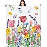Buryeah Tulip Blanket Spring Summer Flower Throw Blanket Home Gifts Soft Seasonal Decor for Women Home Bedroom, 50 x 60 Inch