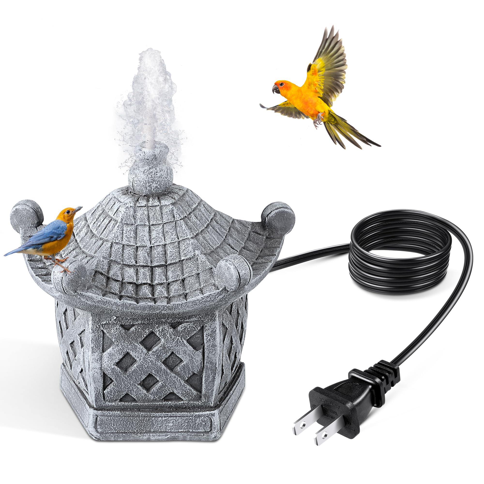Photo 1 of Saillong Bird Bath Fountain with Pump, Water Wiggler for Bird Bath, Installation-Free Design, Water Feature for Gardens Patios Lawns Fish Tanks and Aquariums (Resin Pavilion)