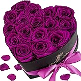 Krinzitt Forever Flowers, 16 Purple Preserved Rose in Heart Shape Box for Delivery Prime,Gifts for Women Grandma Wife Sisiter, Eternal Rose Box Rose Gifts for Mom Birthday