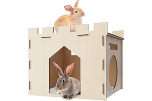 HIIMALEX Large Sturdy Bunny House with Spacious Balcony Hidey Detachable Playhouse for Rabbit Hideout Castle Tower Toys for Indoor Bunnies Guinea Pig Hamster Chinchilla Gerbil
