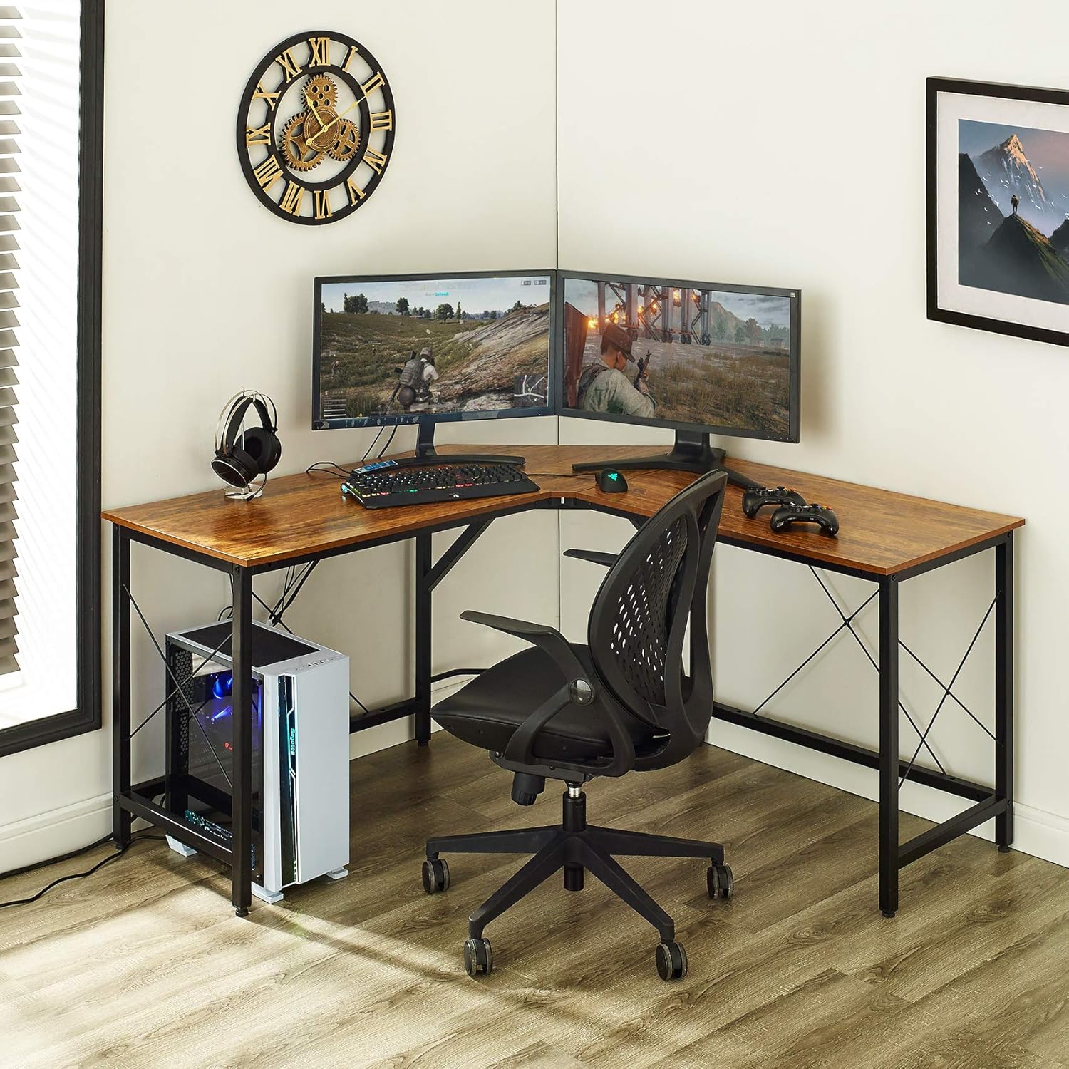 Mr IRONSTONE L-Shaped Desk 59" Computer Corner Desk, Home Gaming Desk, Office Writing Workstation, Space-Saving, Easy to Assemble (Vintage): Kitchen & Dining