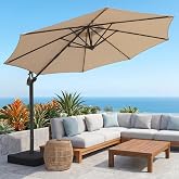 OLILAWN 10FT Outdoor Patio Umbrella with Base Included, Cantilever Offset Umbrella with 360° Rotation & Infinite Tilt, UV-Res