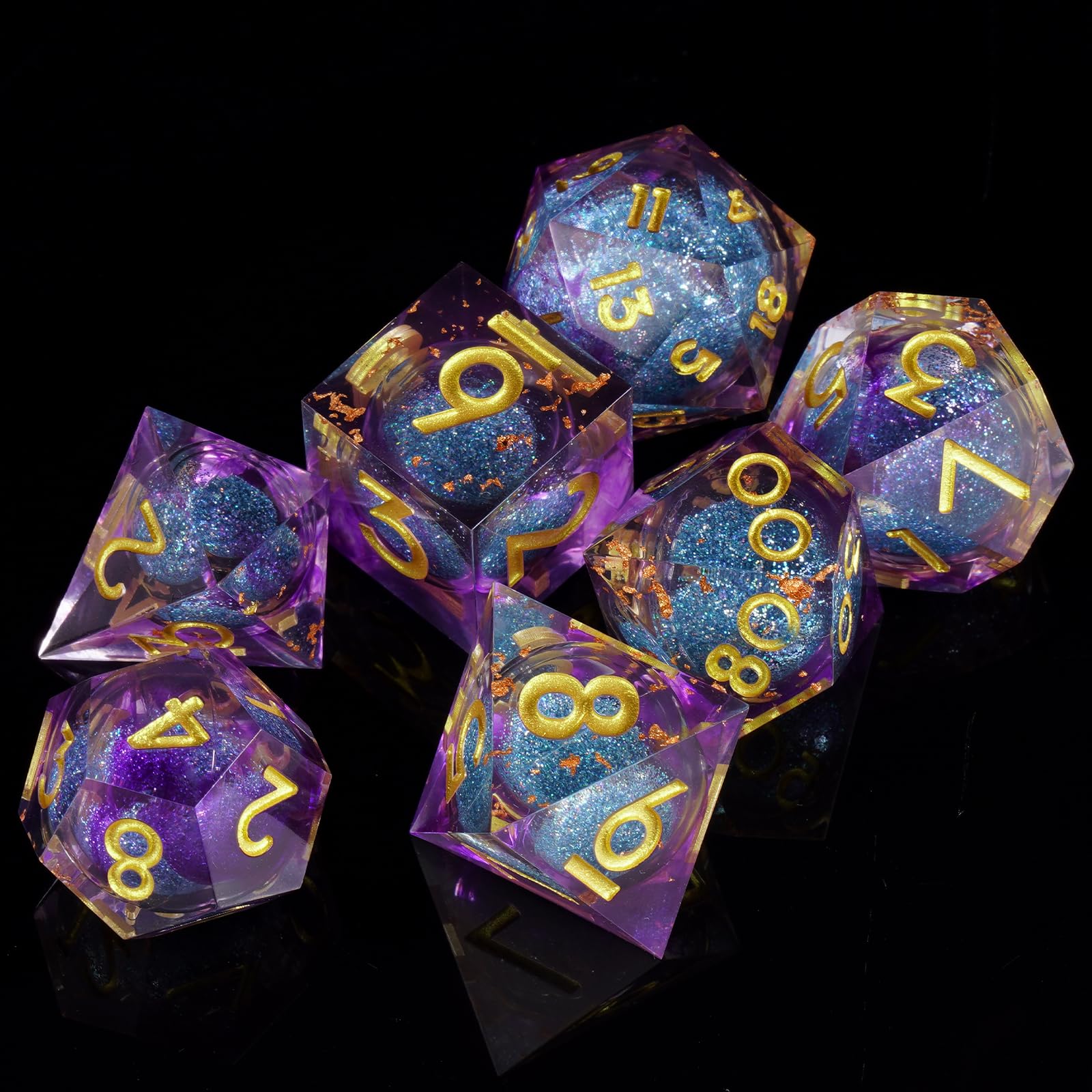 ORUZA 7 PCS Liquid Core DND Dice Resin Sharp Edge Dice Polyhedral D&D Dice Set for Dungeons and Dragons RPG MTG Table Games (Liquid Quicksand) — image 1