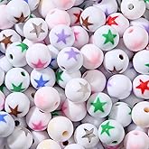 BERMRO 16mm Acrylic Bead 100pcs Star Color Bead Focal Spacer Chunk Bubblegum Beads for DIY Crafting Necklace Bracelet Jewelry Making Keychain (White-Star)