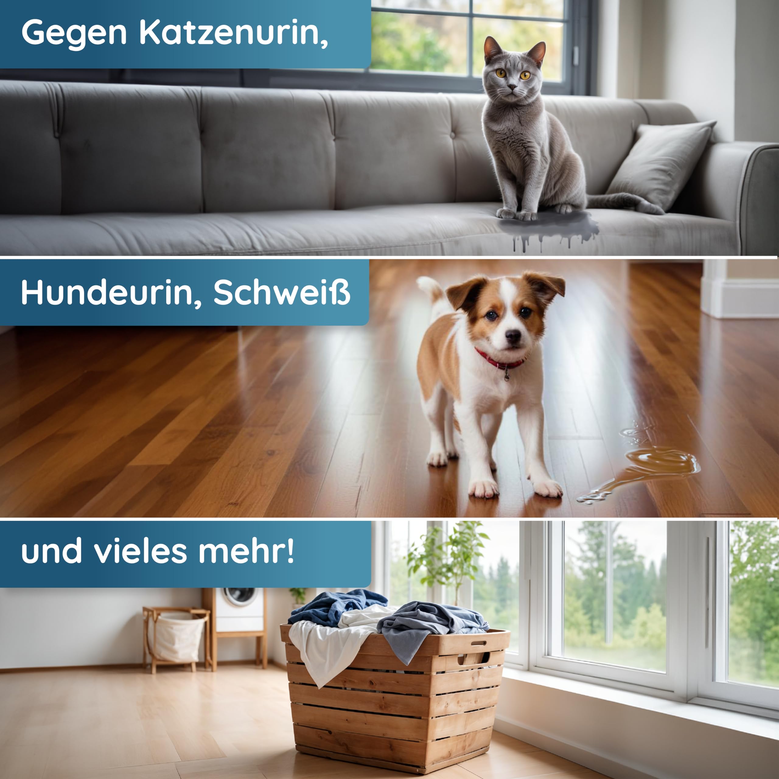 hauszauber - Enzymreiniger [STARKER GERUCHSENTFERNER] 1000 ml - Gegen Katzenurin, Hundeurin etc. - Üble Gerüche aus Sofa & Teppich entfernen - Geruchsneutralisierer - Zauberfrische 2