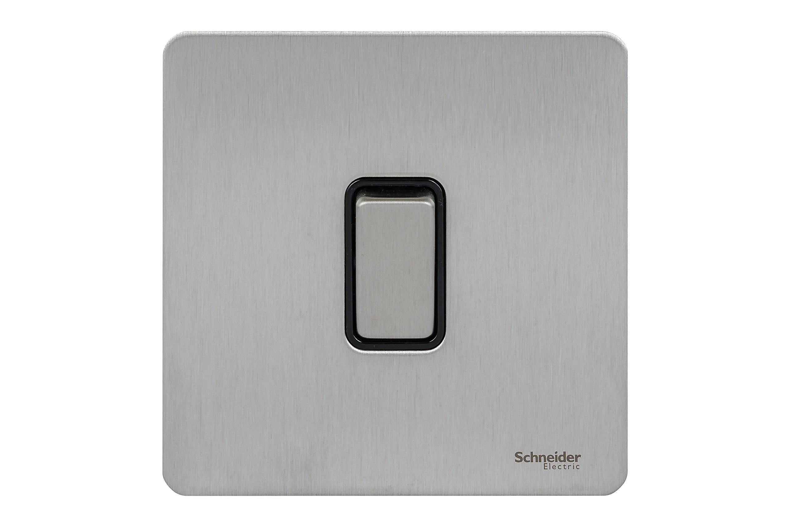 Schneider Electric Ultimate Screwless Flat Plate - Single Rocker 2 Way Light Switch, Single Pole, 16AX, GU1412BSS, Stainless Steel with Black Insert — image 1