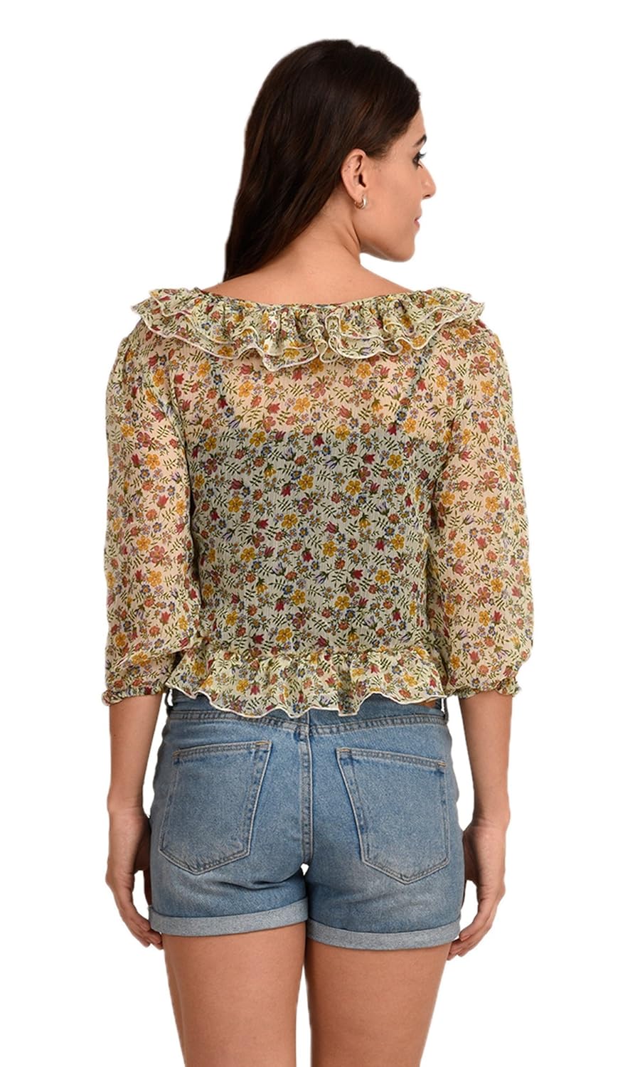 the gud look women's multi floral frilled shrug