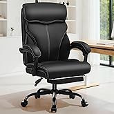 AreShark Office Chair - Ergonomic Comfortable High Back Computer Desk Chair with Foot Rest - Executive Breathable Swivel Rolling Reclining Leather Chair with Lumbar Support for Home Gaming Relaxing