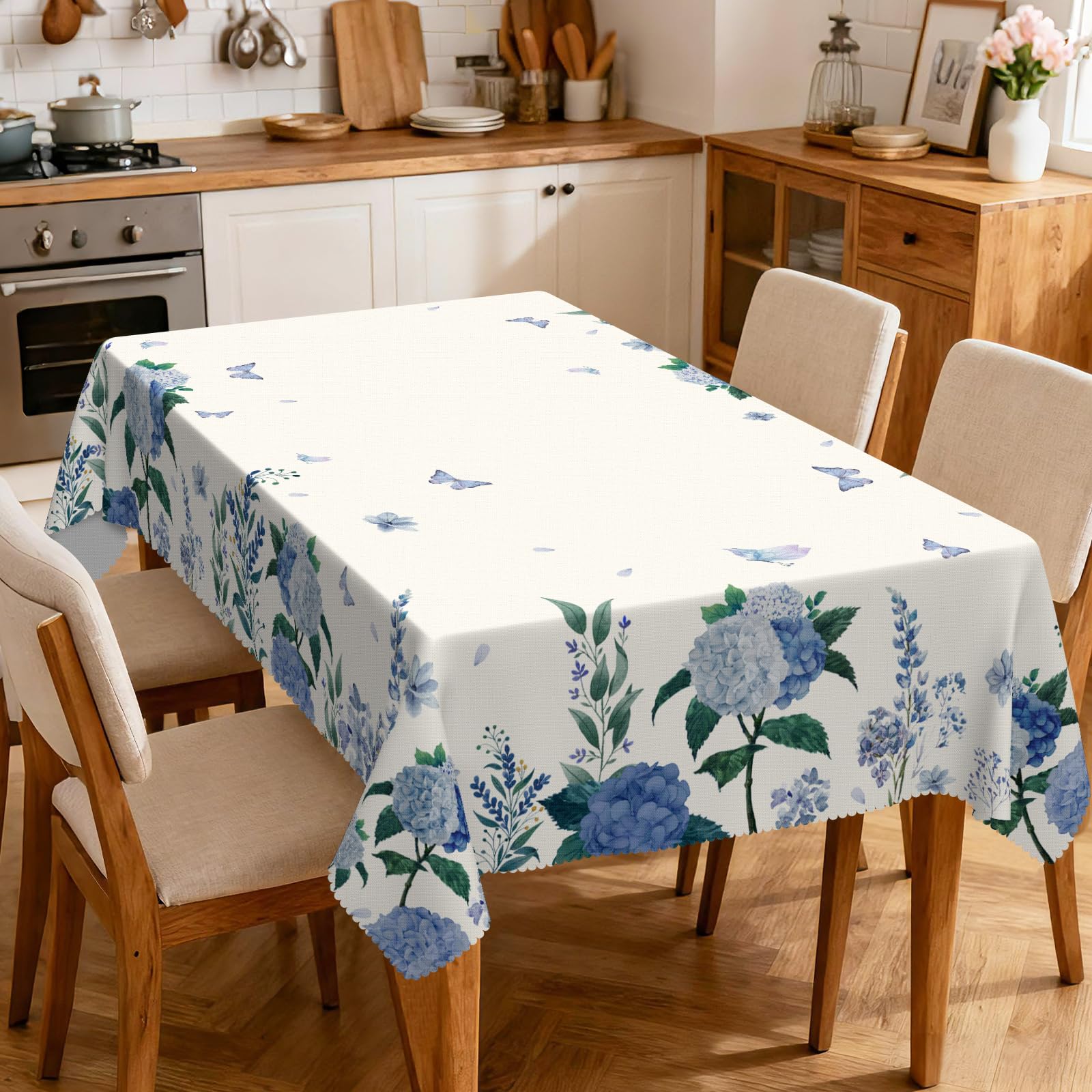 iEvery Hydrangea Flowers Tablecloth Rectangular Wipe Clean Table Cloth Polyester Waterproof Circular Table Cover Wipeable for Home Dinning Kitchen Garden Picnic Patio Party Outdoor, 140x180cm — image 1