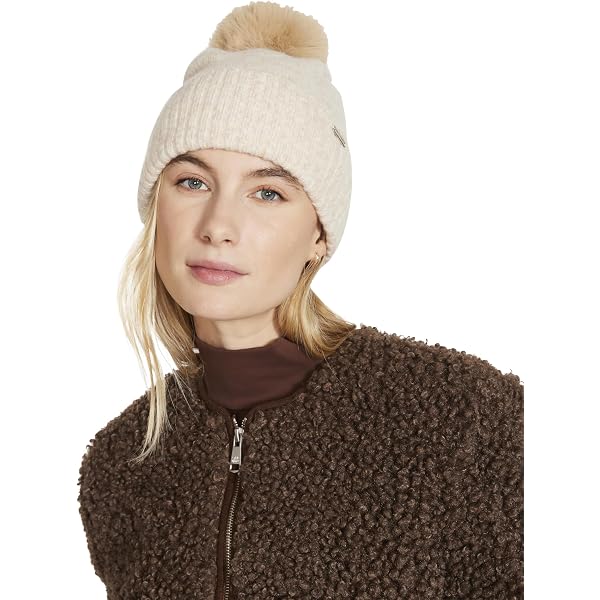 Steve Madden Women’s Ribbed Knit Pom Beanie With Sleeper, Ivory STEVE MADDEN Women main image 4