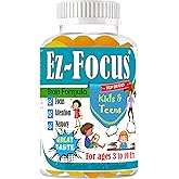 Ez-Focus Gummies for Kids, Teens and Youth – Brain Focus, Memory & Attention Support, DHA & Omega-3 for Kids, Concentration and Focus Supplement, Calm and Study Brain Vitamins 60 ct