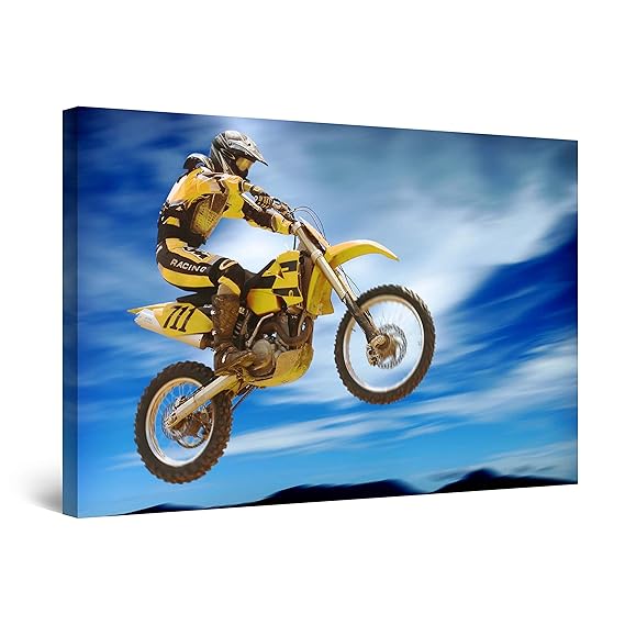 STARTONIGHT Wall Art Canvas Motocross, Sports Framed 24 x