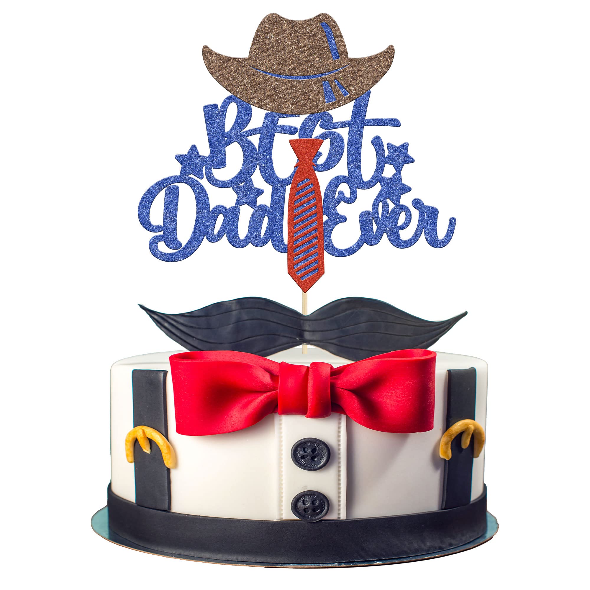 Gyufise 1Pcs Purple Glitter Best Dad Ever Cake Topper with Tie Hat Happy Father's Day Cake Decoration Super Dad Happy Birthday Dad Decoration for Dad Birthday Father's Day Party Decoration Supply