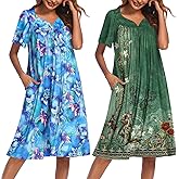 Ekouaer 2 Pack House Dresses for Women with Pockets Short Sleeve Moo Moos Floral Print Mumu Dresses